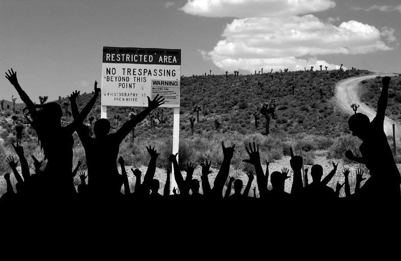 Illustration of a mob storming into Area 51