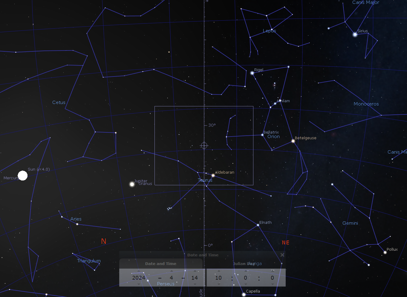 Projected L-CAM1 field of view from Schrodinger Basin on April 14, 2024.