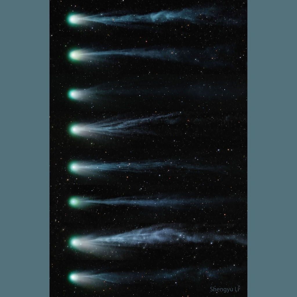 Blue and green colors emitting from comet pons brooks