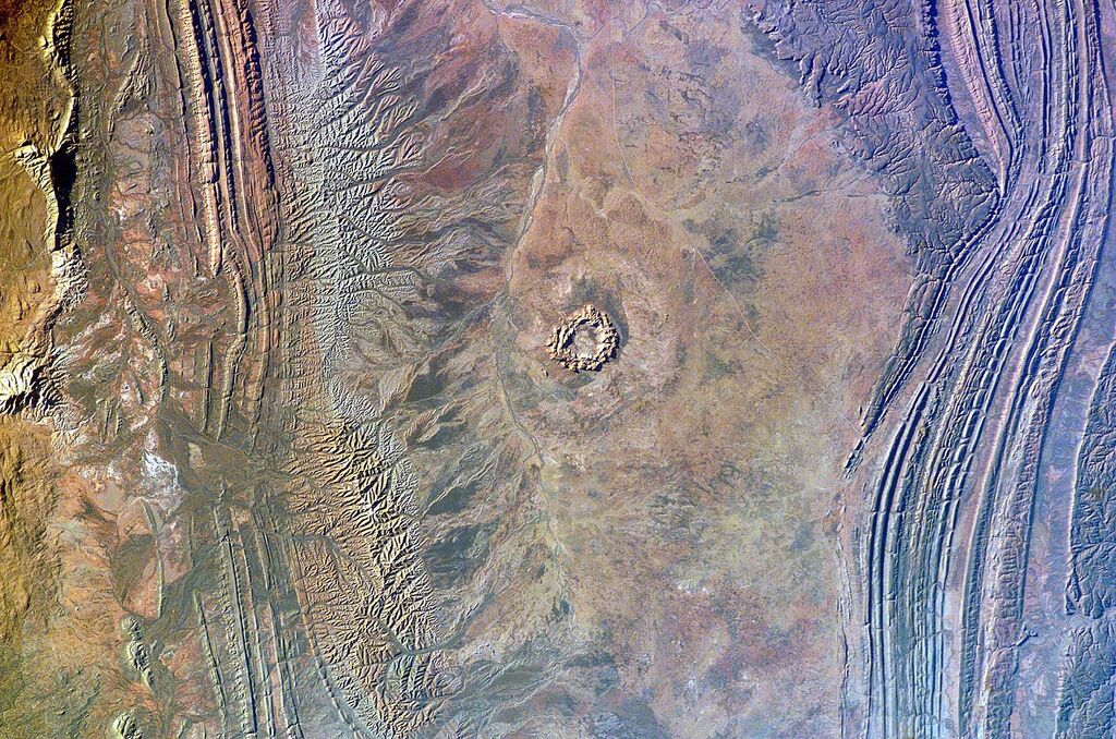 An impression from a crater on the surface from above