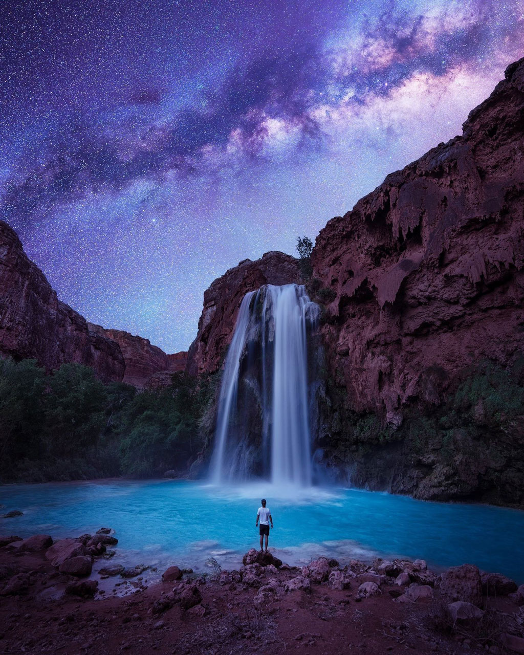 Purple Havasu Falls during night time