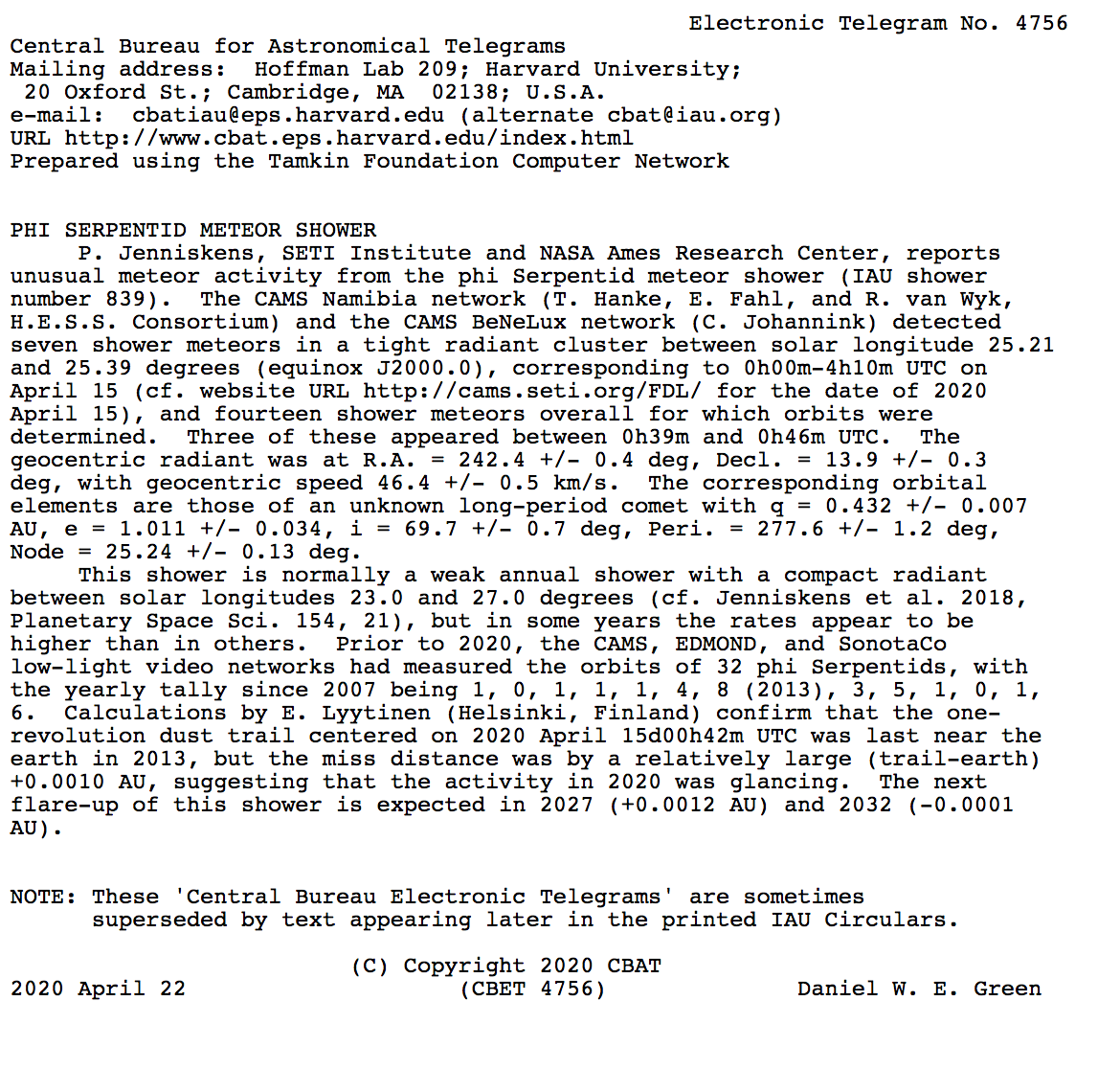 Telegram of 839 Radiants